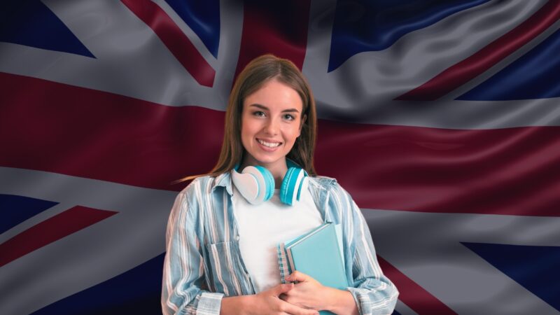 A UK Student with The Flag in The Background