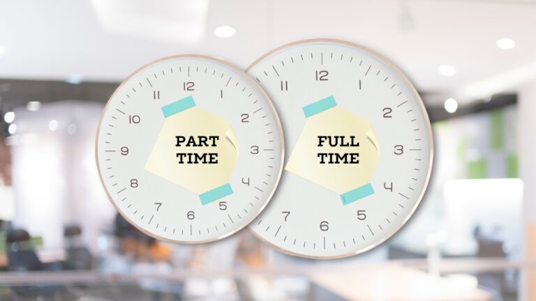 The Image Shows Two Clocks Side by Side, with One Labeled "part Time" and The Other Labeled "full Time," Representing the Concept of Different Work Schedules