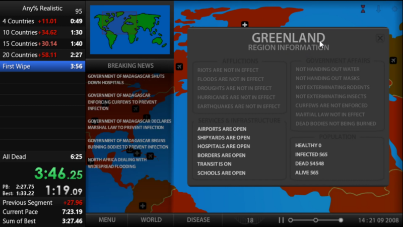 Screenshot from Pandemic 2 Showing a Global Infection Map